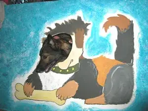 Ein Gemälde eines Hundes. – Jugend und Hund Lager 2003 in Lenzerheide