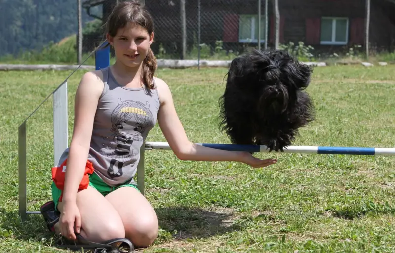 Mädchen aaling keId auf dem Boden auf dem Boden. – Jugend und Hund Lager 2015 in Segnas