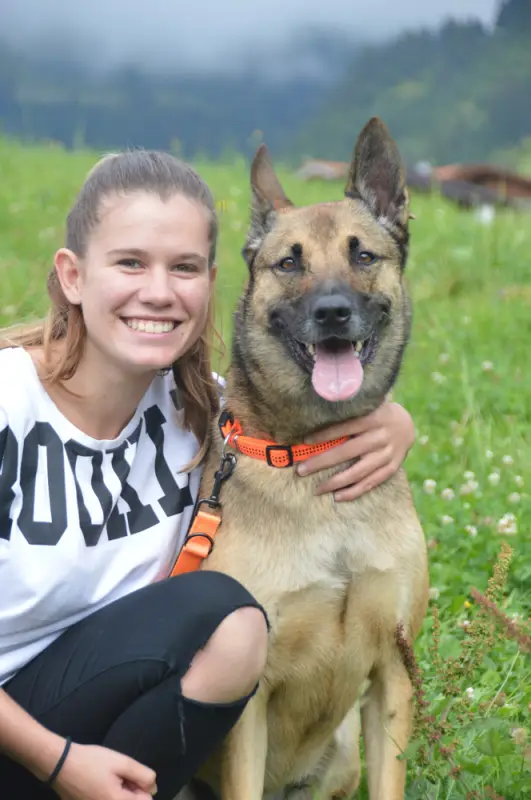 Ein sitzen auf sitting auf mädchen das gras. – Jugend und Hund Lager 2018 in Segnas