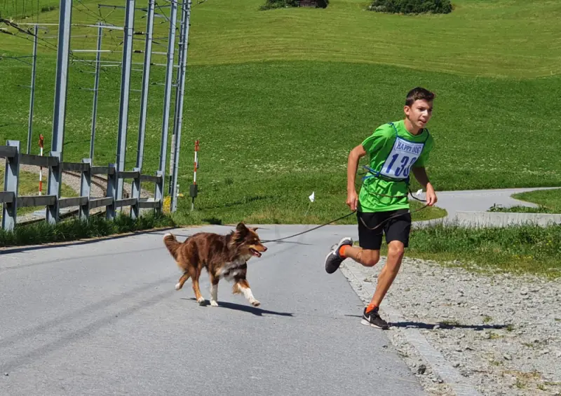 Ein Mann, der einen Hund an der Leine führt. – Jugend und Hund Lager 2021 in Segnas