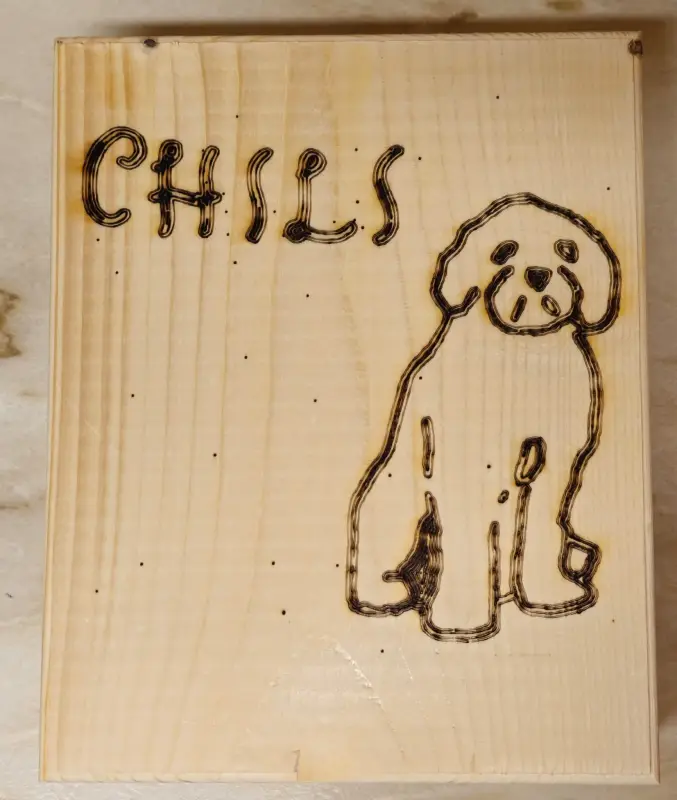 Ein Hund sitzt auf einem Holzblock. – Jugend und Hund Lager 2024 in Segnas